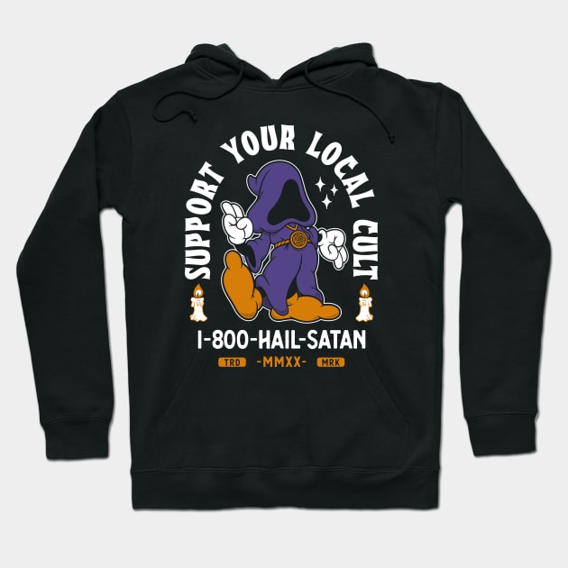 Support Your Local Cult - Hail Satan - Vintage Cartoon Occult Hoodie by Nemons